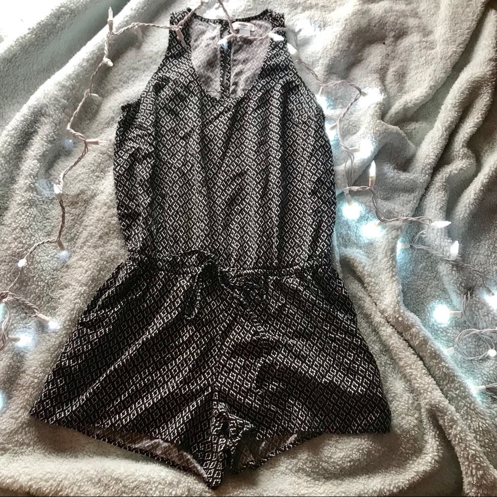 black and white diamond pattern romper